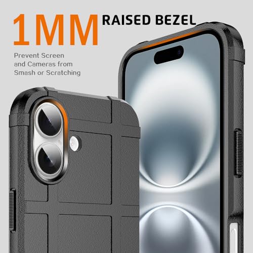 Rugged Shield 8ft Drop Proof TPU Thick Armor Tactical Protective Case Compatible with iPhone 16 (6.1 inches) - Dark Black - color: Dark Black, size: iPhone 16