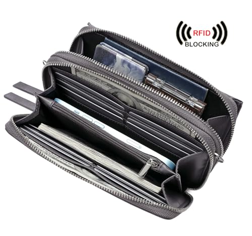 RFID Crossbody Wallet Wristlet Purse with Phone Pocket For Women Vegan Leather - color: Bz-purple Grey