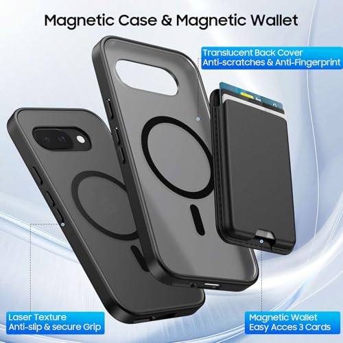 Magnetic for Google Pixel 9A Wallet Case with Card Holder﻿ Black | Compatible with MagSafe, Shockproof Phone Cover with Detachable RFID Blocking Card Slot, Black - color: Black, size: Pixel 9A