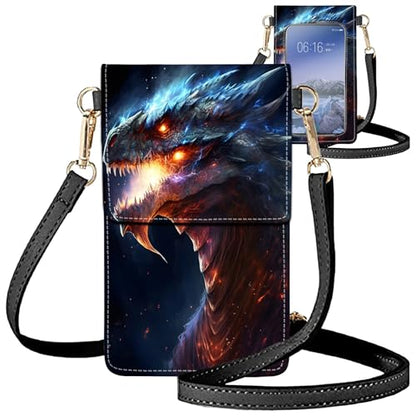 for Women Cell Phone Purse,with Touchscreen Cell Phone Purse,PU Leather Shoulder Bag Waterproof Phone Wallet Case with Clear Touch Screen Window up to 6.7 inch Smartphone, - color: Flame Dragon -170