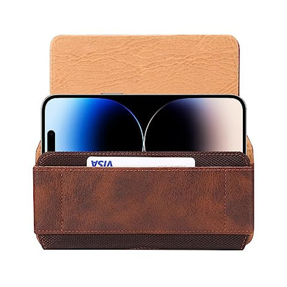 Phone Holster for Samsung Galaxy A17 A16 A15 A25 A35 A55 A57, S26 Ultra, S25 S24 S23 S22 Ultra Plus FE/iPhone 16 Pro Max/Moto G Power Cell Phone Pouch Case with Belt Clip Loop Card Holder (Brown) - color: Brown - Horizontal