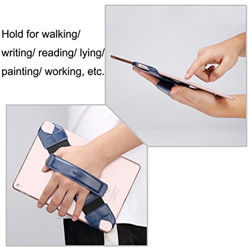 Joylink Hand Strap Holder Updated Version with Secure and 360°Swivel Leather Handle Grip Elastic Belt for All 10.1" Tablets (iPad Air Pro Samsung Nexus), Navy Blue