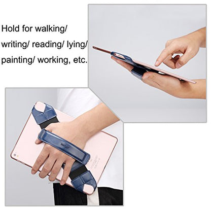 Joylink Hand Strap Holder Updated Version with Secure and 360°Swivel Leather Handle Grip Elastic Belt for All 10.1" Tablets (iPad Air Pro Samsung Nexus), Navy Blue