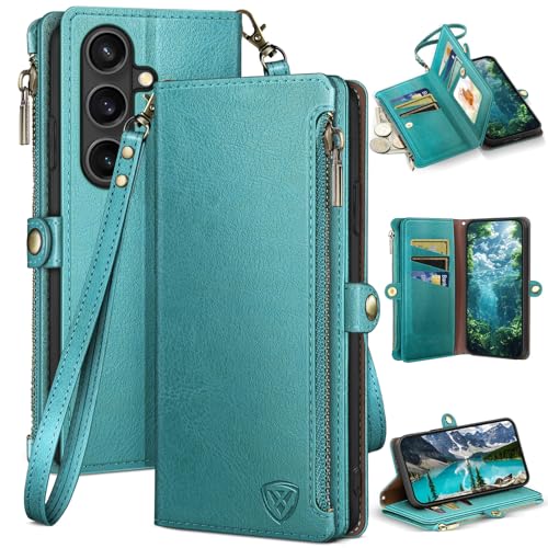 XcaseBar compatible with ‌Samsung Galaxy S26 Plus Wallet case with Zipper Credit Card Holder【RFID Blocking】,Flip Folio Book PU Phone case Shockproof Cover Women Men for Samsung S26Plus case Blue Green - color: Blue Green, size: Samsung Galaxy S26 Plus
