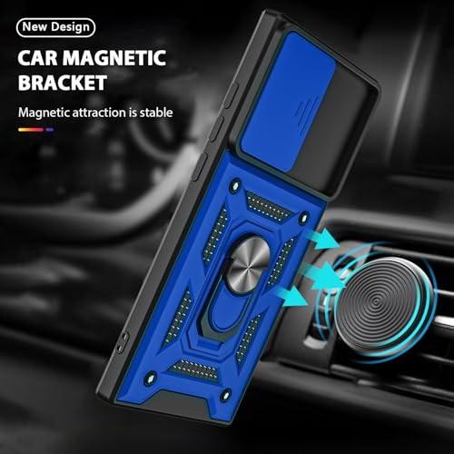 for Galaxy Note 20 Ultra Case, with Self Healing Flexible TPU Screen Protective [2 Pack] & Slide Camera Cover, 360°Rotation Ring Kickstand [Military Grade] Case. (Blue) - color: N-Blue