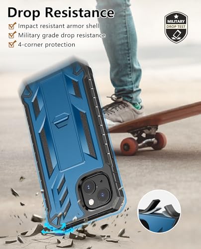 SOiOS for iPhone 13/14/15 Phone Case with Built-in Screen Protector Blue | with Kickstand, 20FT Military-Grade Drop Shockproof Protection, Durable Matte Textured, Rugged Heavy Duty iPhone 16e Cover - color: Blue