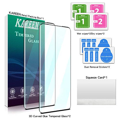 KAREEN Screen Protector for Samsung Galaxy S20 Plus Tempered Glass Film | 3D Full Coverage, 9H Hardness, Anti Scratch, 2 Pack - size: Galaxy S20 Plus 6.7-inch