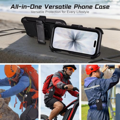 for Protective Phone Case iPhone 17 Case with Clip Holster Kickstand Black | Heavy Duty Rugged Protective Phone Case, Dual Layer Shockproof Cover - color: Black