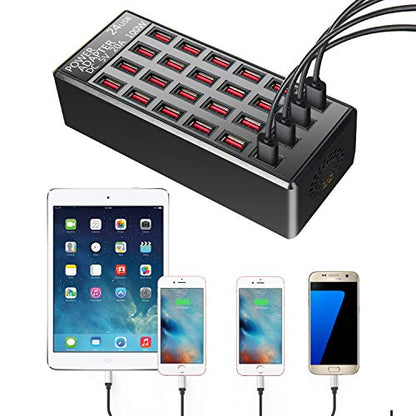100w 24(20A) Port, USB Fast Charging Station,Travel Desktop USB Rapid Charger,Multi Ports Charging Station Organizer Compatible with Smartphones,Tables,and More Devices - size: 24-port