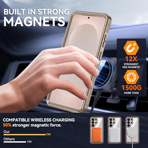 Magnetic for Samsung Galaxy S26 Ultra Case, Compatible with MagSafe, Full Body Rugged Case with Built-in Screen Protector & Kickstand & Belt-Clip (Gold) - color: Gold
