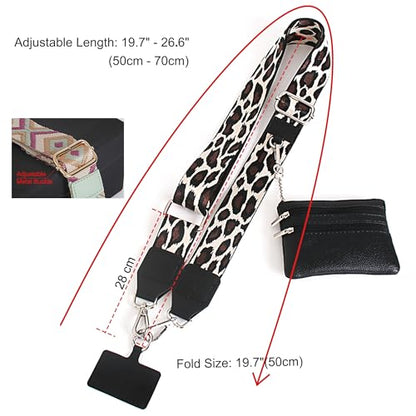 Phone Lanyard Crossbody with Zipper Pouch, Adjustable Phone Strap with Detachable Wallet/Wrist, Holds Multiple Cards & Cash, Clip and Go Strap Women/Teacher Gift for All Phone, Black Leopard - color: Black leopard