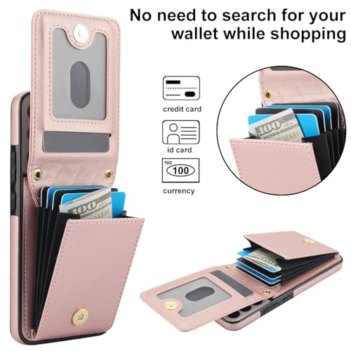 Phone Case for Samsung Galaxy S22 5G Wallet Cover with Tempered Glass Screen Protector Credit Slot Card Holder Crossbody Strap Stand RFID Blocking S 22 22S 4G G5 6.1 inch Women Men Girls Rose Gold - color: Rose Gold