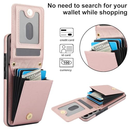 Phone Case for Samsung Galaxy S22 5G Wallet Cover with Tempered Glass Screen Protector Credit Slot Card Holder Crossbody Strap Stand RFID Blocking S 22 22S 4G G5 6.1 inch Women Men Girls Rose Gold - color: Rose Gold