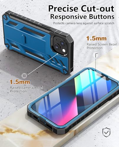 SOiOS for iPhone 13/14/15 Phone Case with Built-in Screen Protector Blue | with Kickstand, 20FT Military-Grade Drop Shockproof Protection, Durable Matte Textured, Rugged Heavy Duty iPhone 16e Cover - color: Blue