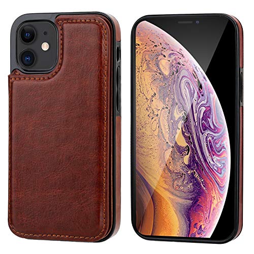 ONETOP for iPhone 12 Mini Wallet Case with Card Holder,Brown - color: Brown