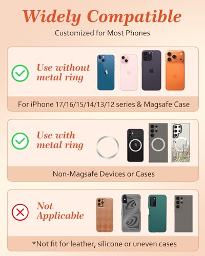 Kidcube Magnetic Phone Grip Compatible with Magsafe - Cell Phone Grip Stand Magnetic Ring Holder Finger Kickstand for iPhone 17 16 15 14 13 12 Series Magnet Removable Accessories Cute Black Cat Flower