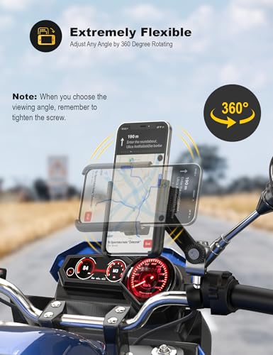 Grefay Motorcycle Phone Mount, 1S Quick Release Anti Shake Motorbike Phone Holder for 3.5-7.0 Inch Smartphone for Motorcycle Mirror Phone Mount with 360° Rotatabe