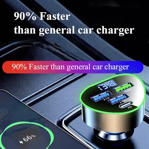 4 in 1 Multi Port USB C Car Phone Charger Adapter with Voltage Display, QC4.0/PPS/AFC Super Fast Cigarette Lighter USB Charge with Volt Meter for iPhone Galaxy Android Phones