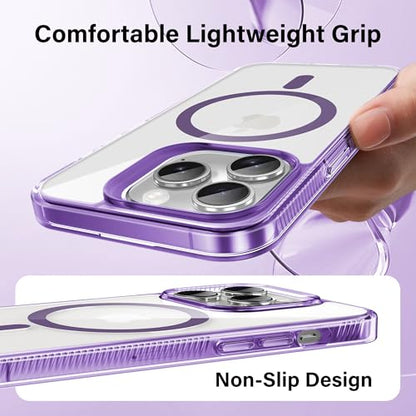 Supdeal Magnetic Clear Case for iPhone 13 Pro, [Compatible with MagSafe] [Non Slip Bumper & Not Yellowing] Military Grade Shockproof Transparent Silicone Phone Cover, 6.1", Purple - color: Purple, size: iPhone 13 Pro