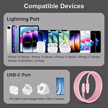 2Pack for iPhone14/13/12 Fast Charger Cable Pink 6ft[Apple MFi Certified] - color: Pink, size: 6 feet
