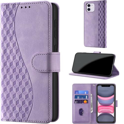 Flip Wallet Case for iPhone 11 PU Leather Purple | RFID Blocking, 3 Card Slots & 1 Cash Pocket, Magnetic Closure, Kickstand Function, Leather Flip Case for iPhone 11 - color: Purple