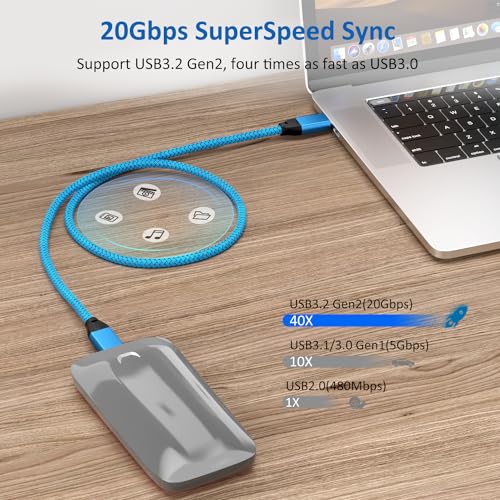 USB C to USB C Cable 100W 0.6FT 2Pack, Short USB C 3.2 Gen 2X2 20Gbps Cable - color: Blue, size: 0.6FT(2PACK)