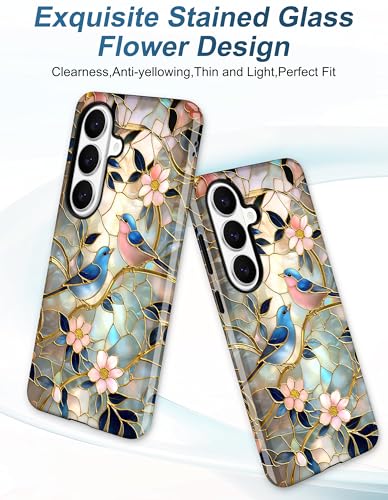 Magnetic Flower Phone Case for Samsung Galaxy A16 5G, Bird | Compatible with MagSafe, Cute Aesthetic Stained Glass Floral Design, TPU and PC Protective Phone Cover for Women Girls - color: Flower Bird