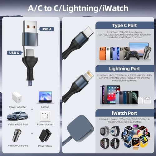 Cruise Essentials 2026,3 in 2 Multi Charging Cable for iPhone Watch Charger - color: Space Gray, size: AC to C+L+iWatch
