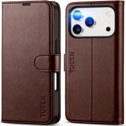 TUCCH Wallet Case for iPhone 17 Pro 6.3" 2025, Flip Stand, Chocolate Brown | RFID Blocking, 4 Card Holders, Kickstand, PU Leather, Shockproof TPU Shell, Magnetic Closure, Protective Folio Cover - color: Chocolate Brown