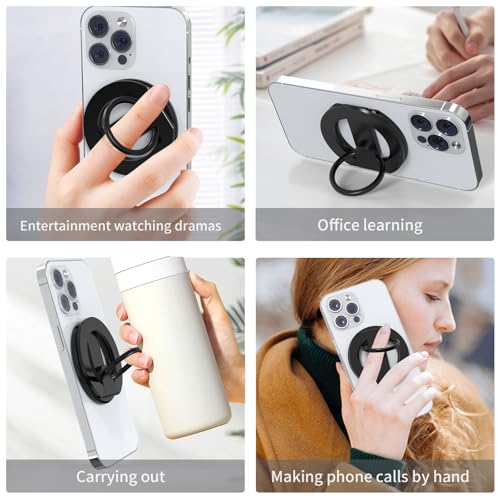 RESPECTED BRO-Magnetic-Phone-Ring-Holder with Dual Rings, Compatible with iPhone 17/16/15/14/13/12, Multifunctional Stand for Desk, Office, Gym, Kitchen & All Metal Surfaces, Finger Loop Grip (Black) - color: Black