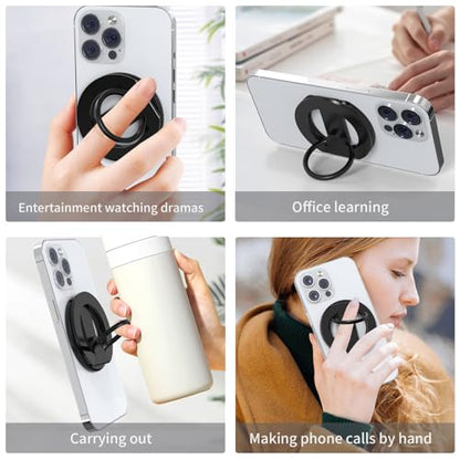 RESPECTED BRO-Magnetic-Phone-Ring-Holder with Dual Rings, Compatible with iPhone 17/16/15/14/13/12, Multifunctional Stand for Desk, Office, Gym, Kitchen & All Metal Surfaces, Finger Loop Grip (Black) - color: Black