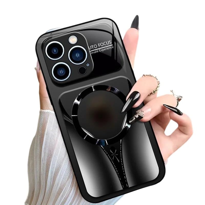 Stylish Magnetic Shockproof Phone Case, Tempered Glass, Slim Protective Cover Raised Camera Lens Non-Slip Alloy Frame Magnetic Wireless Charging Case for iPhone 12 13 14 15 16 17 (Black, 16 Pro Max) - color: Black