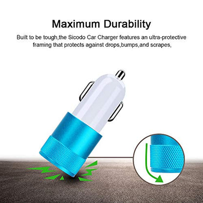 Car Charger, Sicodo 3.4A 2 Pack USB Smart Port Charger - color: Blue