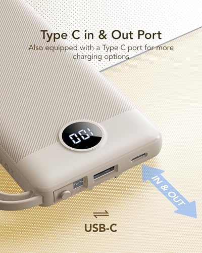 VRURC Portable Charger Power Bank,10000mAh Travel Essentials Battery Pack - color: Light Coffee