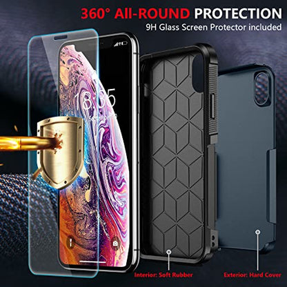 SPIDERCASE for iPhone Xs Max Case, [10 FT Military Grade Drop Protection] [2 pcs Tempered Glass Screen Protector] Shockproof Airbag Cushion Protective Case for iPhone Xs Max 6.5” (Dark Blue) - color: Dark Blue
