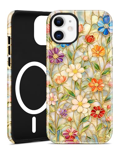 Magnetic Flower Phone Case for iPhone 17 Pro, Vibrant Flowers | Compatible with MagSafe, Cute Stained Glass Floral Aesthetic, TPU and PC Shockproof Protective Phone Cover for Women Girls - color: Staind Glass Vibrant Flowers