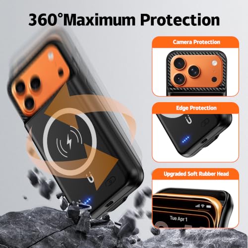 New 10000mAh Rechargeable Portable Battery Case with Wireless Charging Case Extend Battery Pack Charger Cover Compatible for iPhone 17 Pro Max (6.9 inch) Black - size: iPhone 17 Pro Max