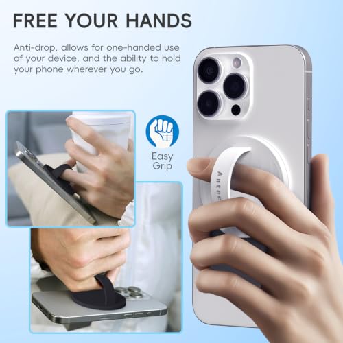 Anteel Magnetic Cellphone Grip Holder, Liquid Silicone Comfy and Portable, Removable Finger Loop Ring Holder for iPhone, Magnetic Loop for Magsafe Phone Case, Patent Pending (White) - color: White