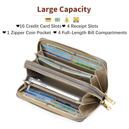 GOIACII Women's Wallet RFID Blocking Leather Wristlet - color: A10 Gray