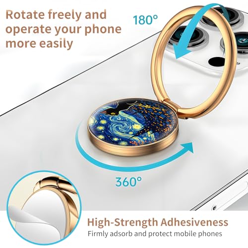 Cell Phone Ring Holder, Cute Metal Phone Grip Stand Finger Ring Kickstand, Flexible 360°Rotation Phone Tablet Case Accessories Compatible with Most Phones Starry Night Cat - color: Starry Night Cat