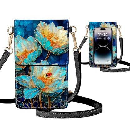 Small Crossbody Bags for Women Touchscreen Cell Phone Bag Cross Body Purses with adjustable Strap,Gifts For Teenage Girls - color: Lotus Flower & Ladybug