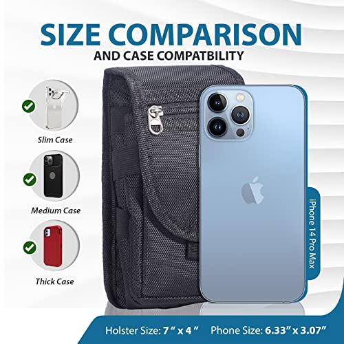 Nylon Multi-Functional Phone Pouch for Outdoor, Work, Travel, Cell Phone Holster Case with Belt Clip, Belt Holder fit for iPhone 17 Pro Max 16/15/14/13 Pro Max Samsung Galaxy S25 Ultra (Black)