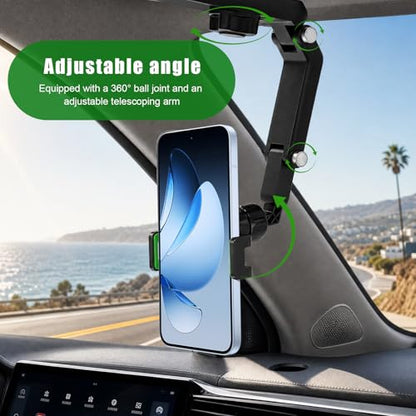 Sun Visor Phone Holder, 360° Rotatable Auto Visor Clip Foldable Smartphone Mount, Multifunctional Adjustable Rearview Clamp Compatible with Most cellphones, Car Accessories (Green) - color: Green