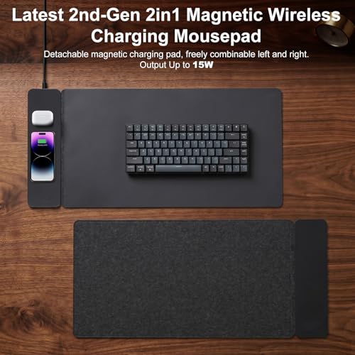 15W Wireless Charging Mouse Pad 31.5"x15.75", Double-Sided Faux Leather - color: NF-Black