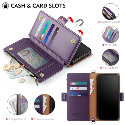 Antsturdy Crossbody Phone Wallet Case for iPhone 14 Plus,Purple | RFID Blocking,PU Leather Flip Cover,Kickstand,with Credit Card Holder,Wrist Strap Lanyard & Handbag Purse,for Women & Men - color: (Crossbody) - Purple