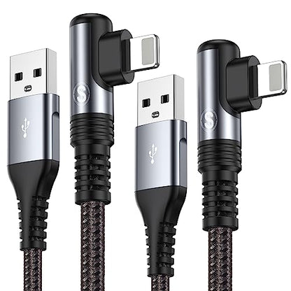 Right Angle i Phone Charger Cable 2-Pack, 3.3FT, [Apple MFi Certified] Ligtning Cable Fast Charging Nylon Braided Compatible with i Phone 14/13/12/11 Pro Max/XS MAX/XR/XS/X/8/7/Plus/6S/6/SE/5S/i Pad - color: Grey, size: 3.3ft+3.3ft