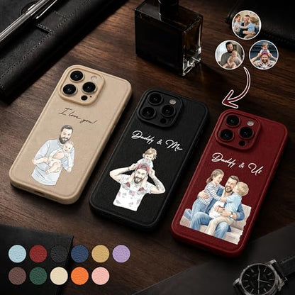 Just A Dad & His Kids Watercolor Style for Dad, Husband - Personalized Phone Case Custom Picture Cover
