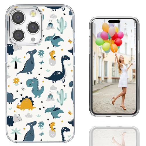 for iPhone 14 Pro Max Case for Women Girl Men, Full Protective Shockproof Slim Soft TPU Clear Phone Cover Cases for iPhone 14 ProMax 6.7,Cute Cartoon Animal Dinosaur Volcanoes Tropical Plant - color: Dinosaur
