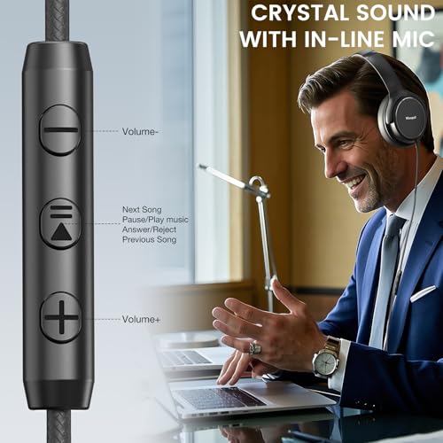 USB C Wired Over-Ear Headphones with Microphone - color: New Black
