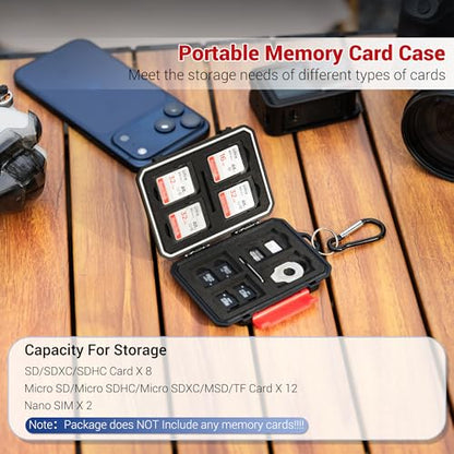 Kiorafoto Memory Card Case with 22 Slot for 8 SD & 12 MicroSD & 2 Nano SIM - size: For 8 SD+12 TF+2 Nano SIM(BLACK)